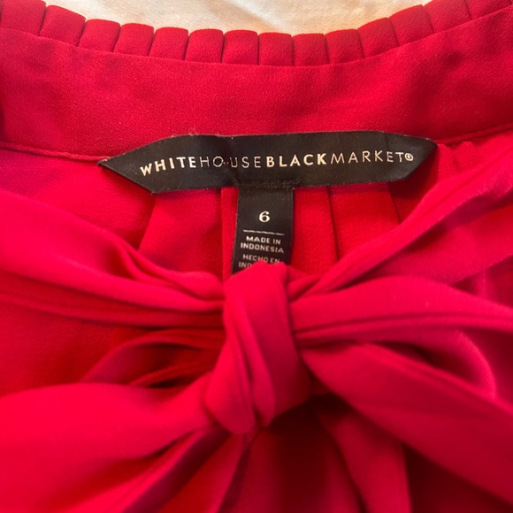 White House Black Market Red Tie-Neck Blouse Sz 6 | Holiday Elegance Top - Picture 2 of 15